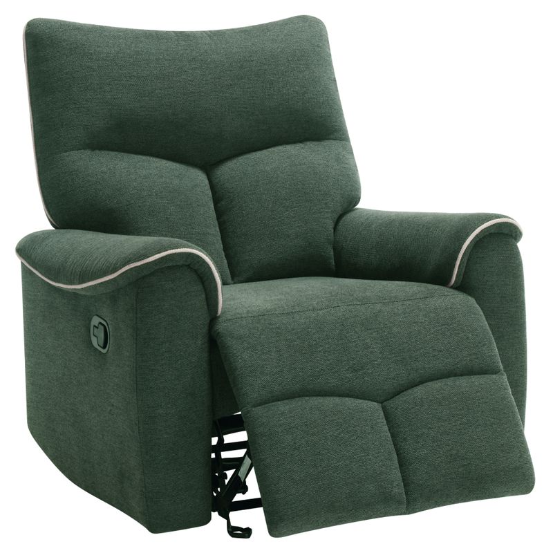 Relaxačné kreslo, zelená látka, mechanicky polohovacie