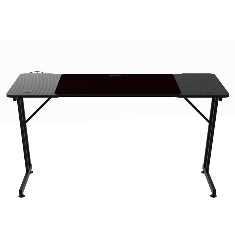 Moderný herný stôl 140x60, čierny carbon s kovovou podnožou