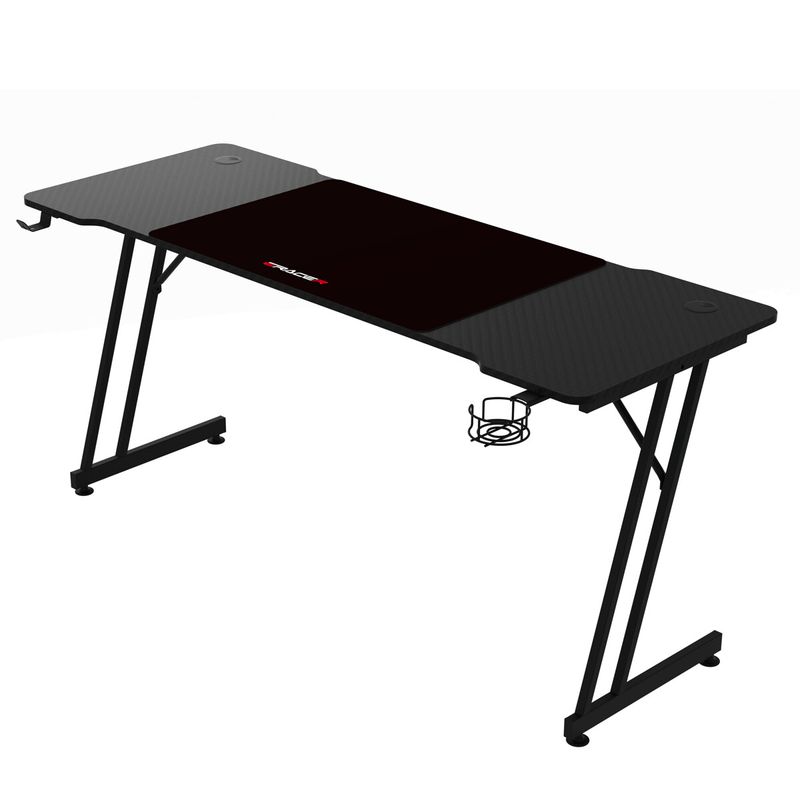 Moderný herný stôl 160x60, čierny carbon s kovovou podnožou