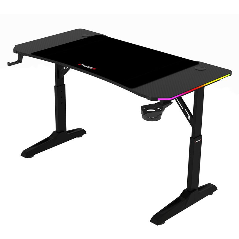 Herný stôl 120x60, RGB LED, nastaviteľná výška, čierny, s kovovou podnožou
