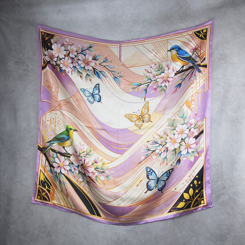 Hodvábna šatka JARNÁ ZÁHRADA – RUŽOVÁ, 100 % prírodný hodváb, 90 × 90 cm
