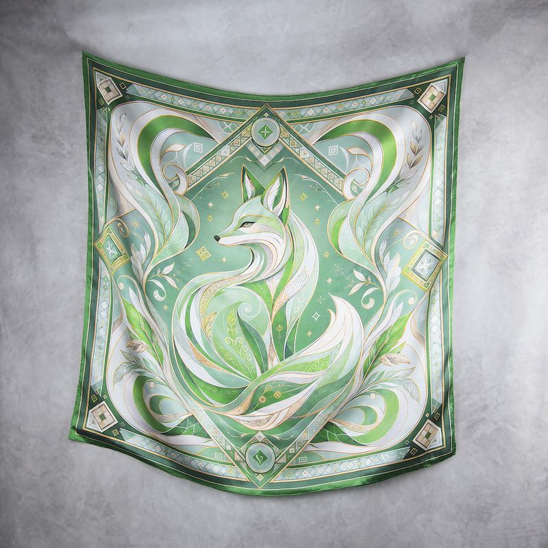 Hodvábna šatka LÍŠKA – ZELENÁ, 100 % prírodný hodváb, 90 × 90 cm