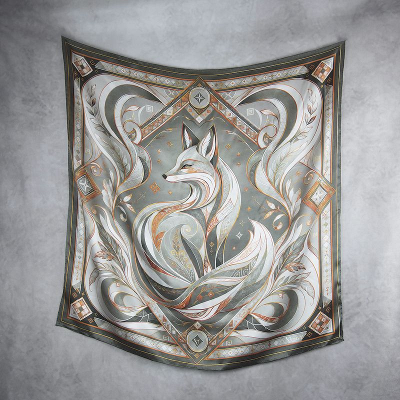 Hodvábna šatka LÍŠKA – SIVÁ, 100 % prírodný hodváb, 90 × 90 cm