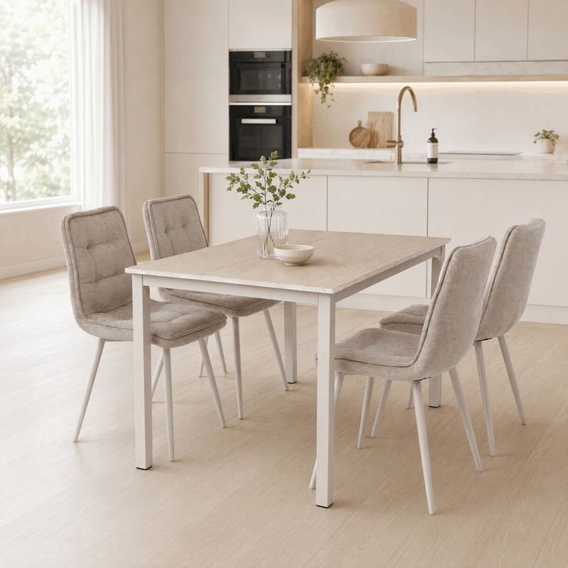 Moderný jedálenský set 1+4, 110x70cm, béžové stoličky, travertín