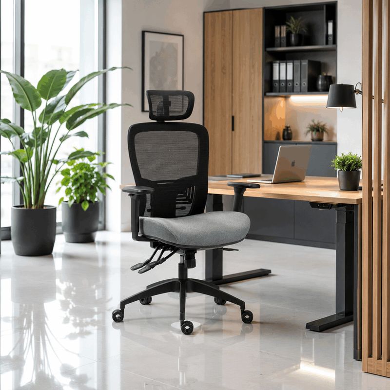 Ergonomická kancelárska stolička sivá, sieťované operadlo, 120 kg