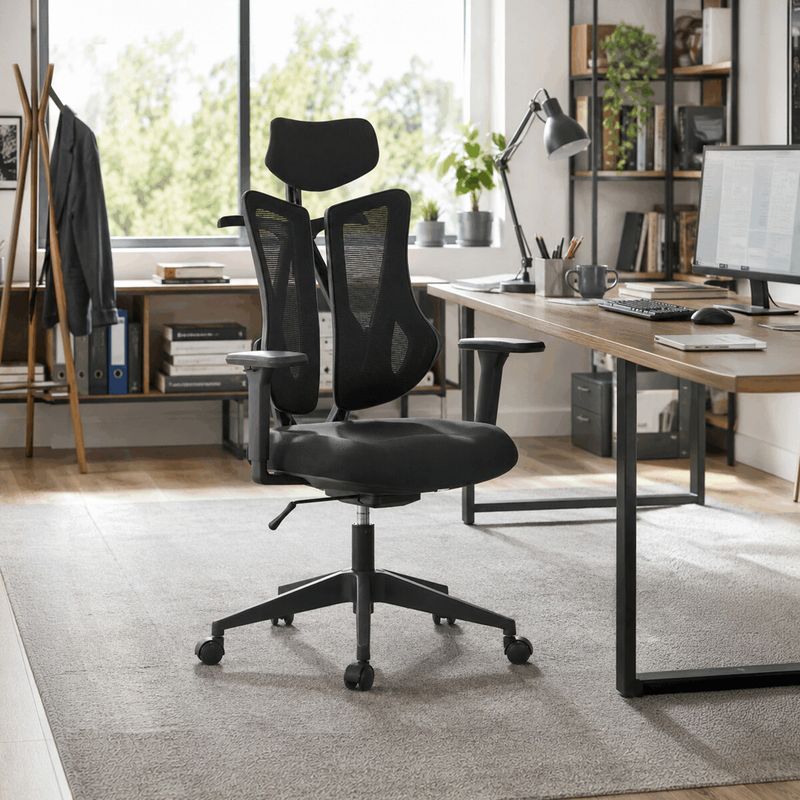 Ergonomická kancelárska stolička čierna, dvojdielne sieťované operadlo, 120kg