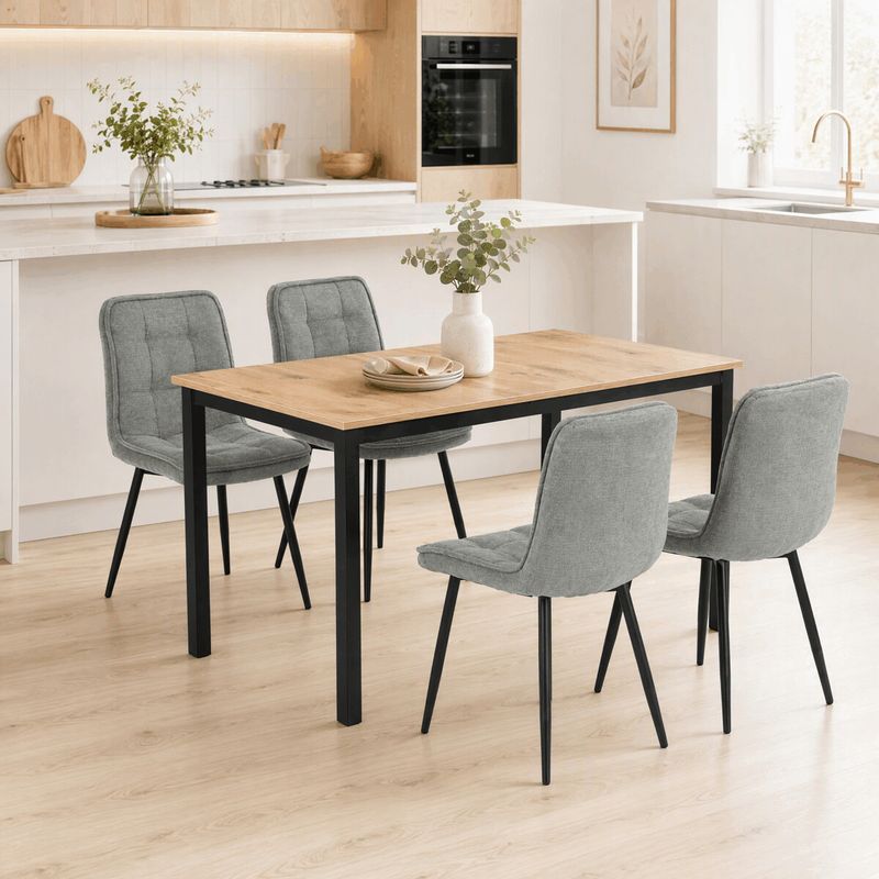 Jedálenský set so 4 stoličkami, 110x70cm, zelená látka, MDF divoký dub