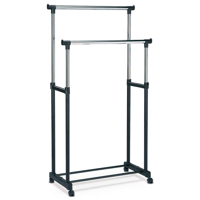 Stojan na šaty s 2 odkladacími ramenami čierny