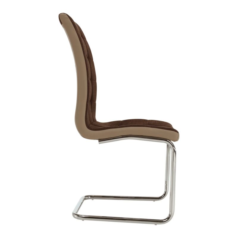 Štýlová a moderná jedálenská stolička v hnedej látke s ekokožou