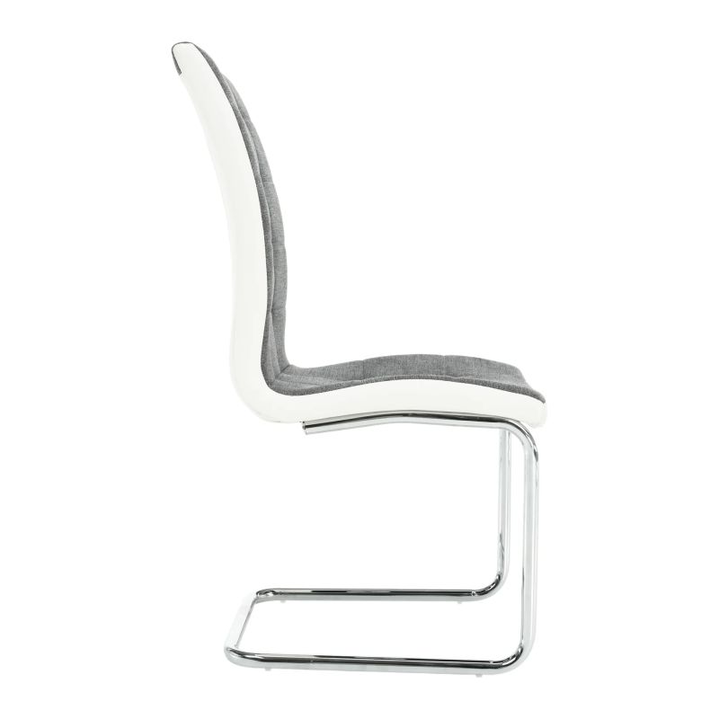 Štýlová a moderná jedálenská stolička v tmavosivej látke s ekokožou