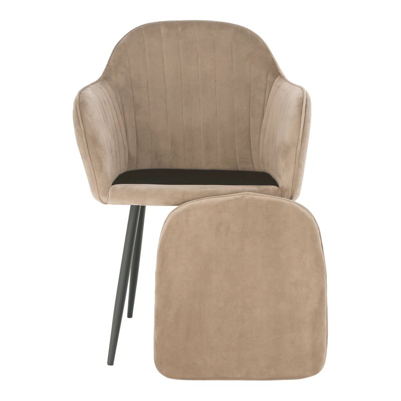 Dekoratívne prešívané dizajnové kreslo, sivohnedá Taupe Velvet látka