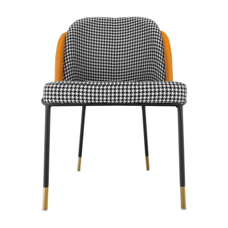 Exkluzívna jedálenská stolička, čiernobiela látka a camel ekokoža
