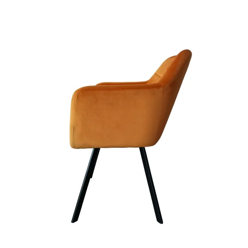 Pekné dizajnové kreslo v horčicovej zamatovej látke