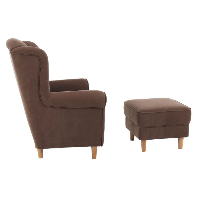 Kreslo ušiak s taburetom, hnedé