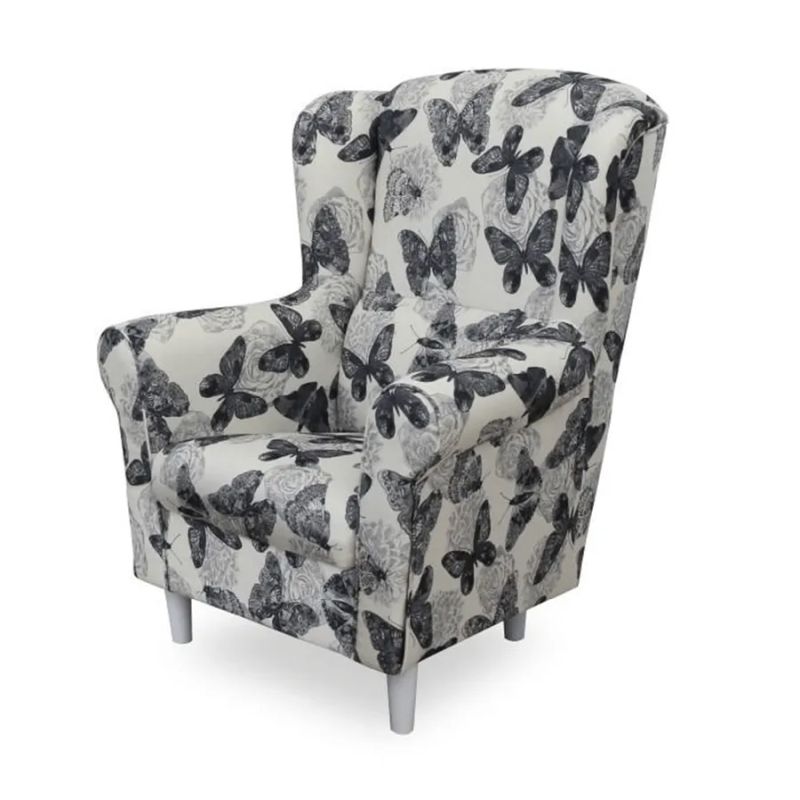 Kreslo ušiak s taburetom, látka butterfly 1