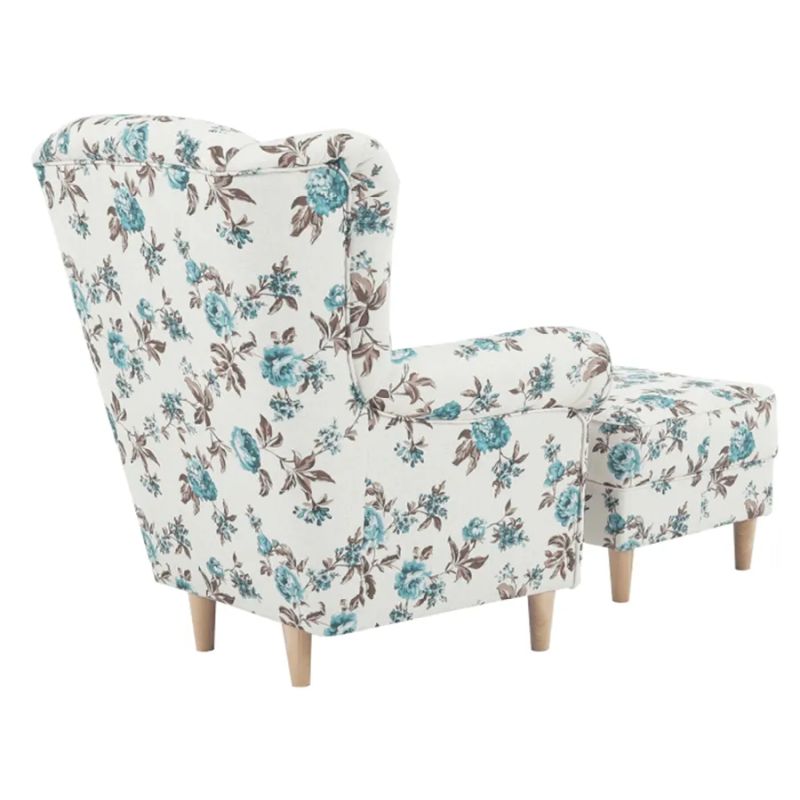 Kreslo ušiak s taburetom, látka rose 14