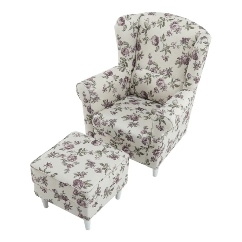 Kreslo ušiak s taburetom, látka rose 18