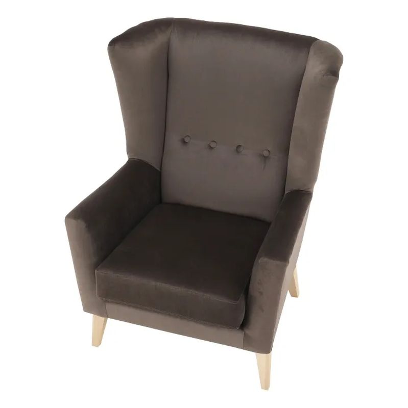 Kreslo-ušiak s vysokým operadlom, taupe-sivohnedé