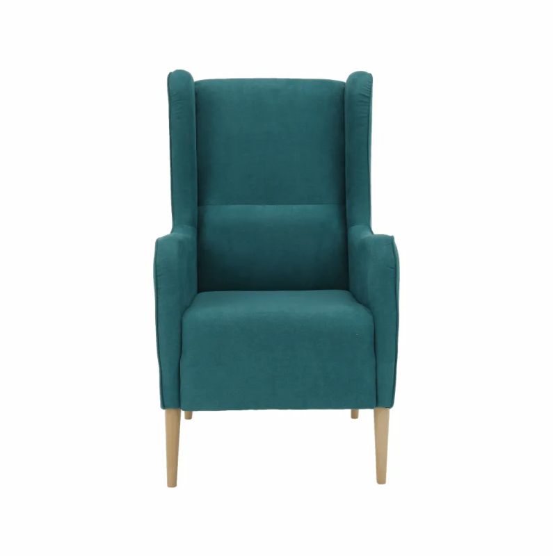 Pohodlné kreslo ušiak v tyrkysovej látke