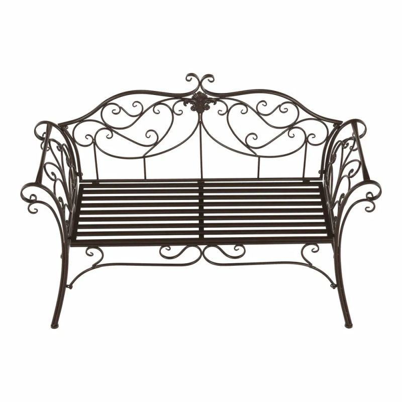 Záhradná kovová lavička hnedá