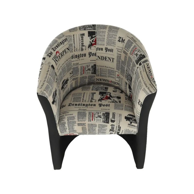 Elegantné kreslo, D-8 ekokoža čierna/látka vzor noviny