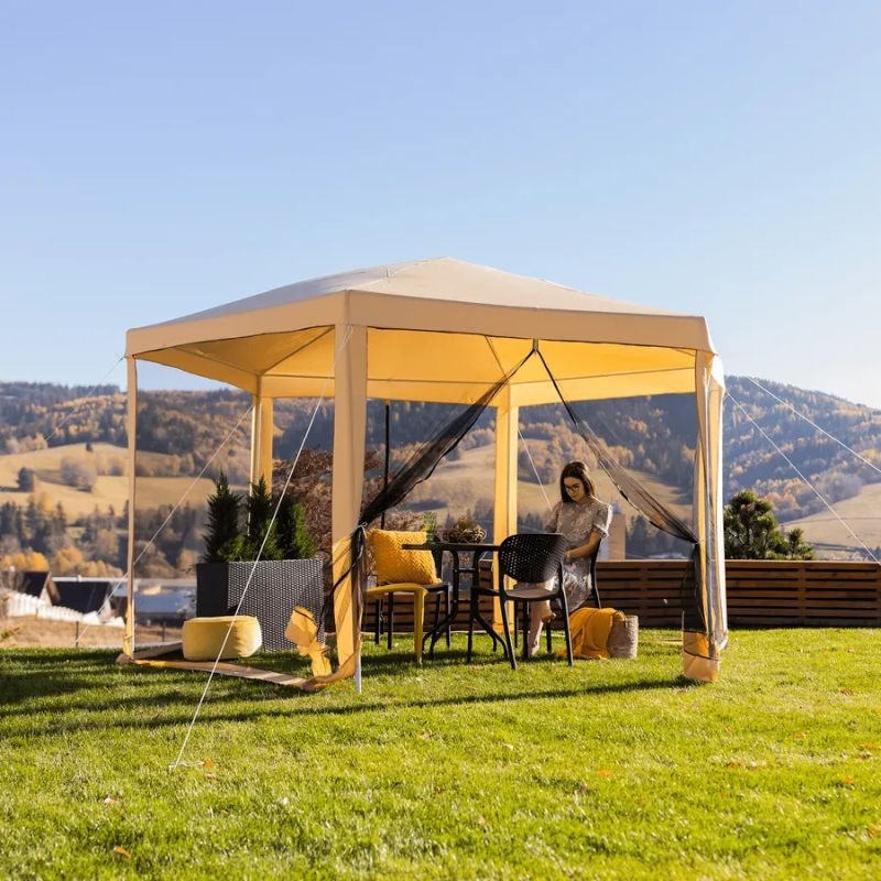 Stanový altánok do záhrady, 3,9x2,5x3,9m, béžová/čierna