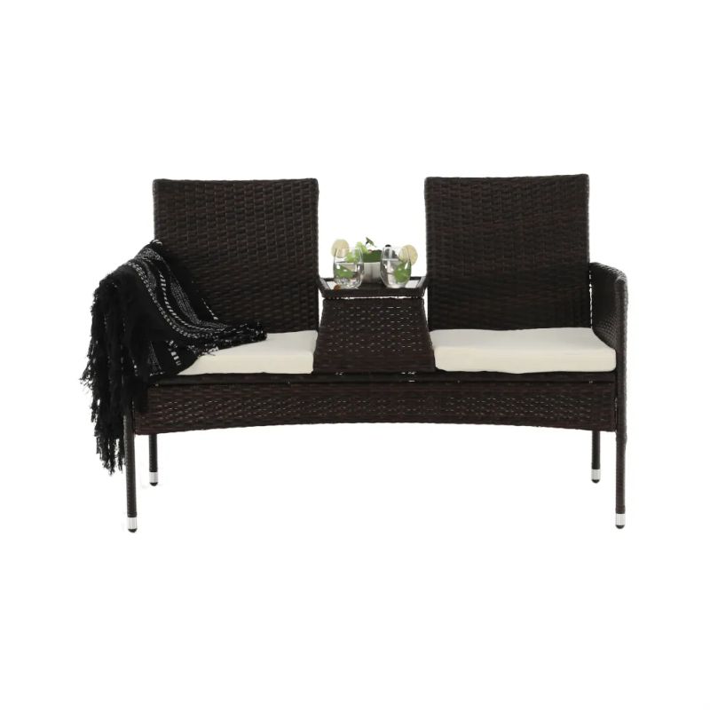 2-sed so stolikom s vankusmi, hnedá-krémová