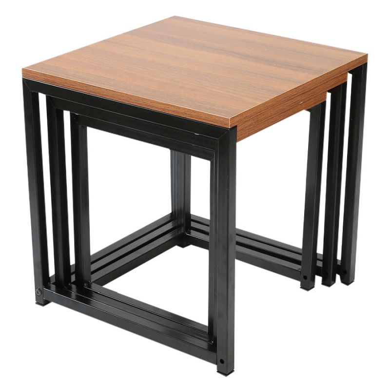 Set 3 konferenčných stolíkov v industriálnom štýle, orech-čierna