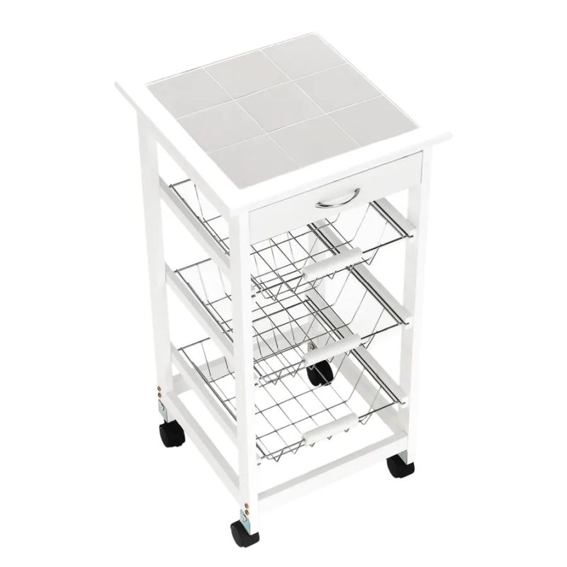 Praktický drevený servírovací vozík biely