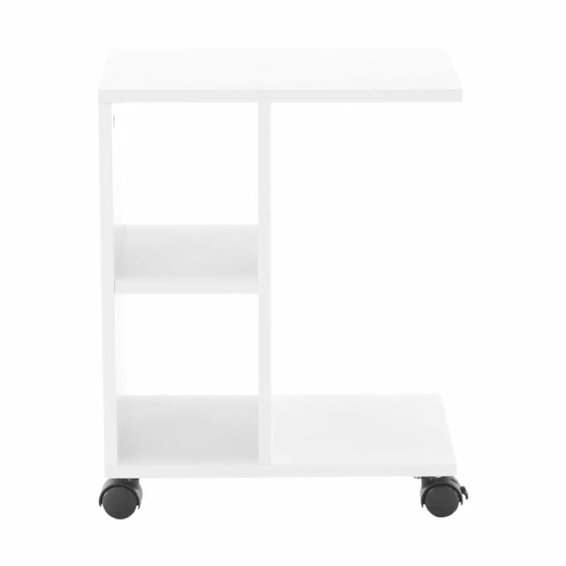 Príručný stolík na kolieskach z DTD biely