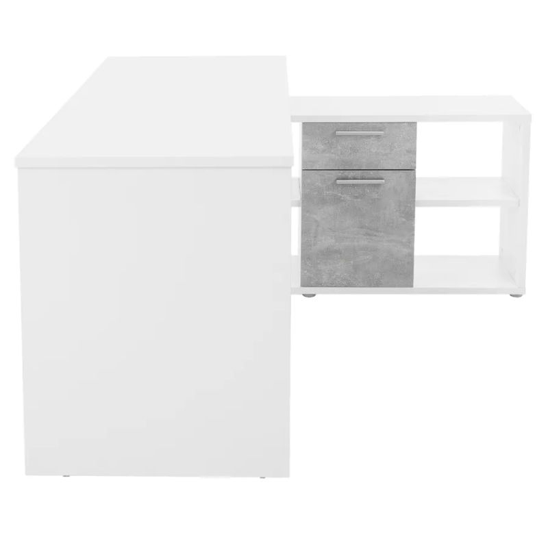 Praktický rohový písací stôl univerzálny, biela/betón