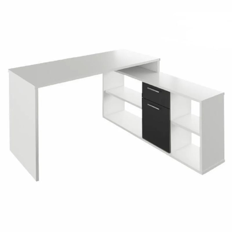 Praktický rohový písací stôl univerzálny, biela/čierna