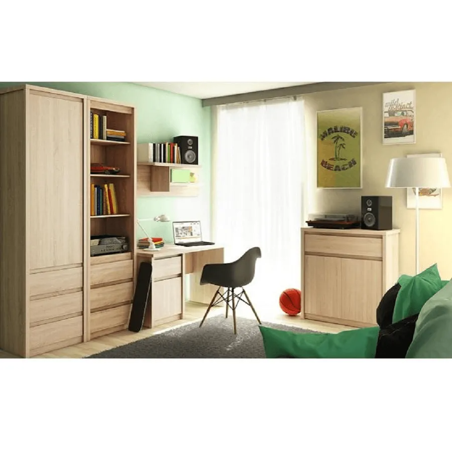 Pc stôl s jedným šuplíkom a skrinkou, dub sonoma