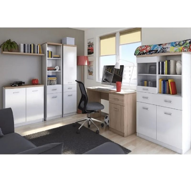 PC stôl so šuplíkom a jednou skrinkou, biela/dub sonoma