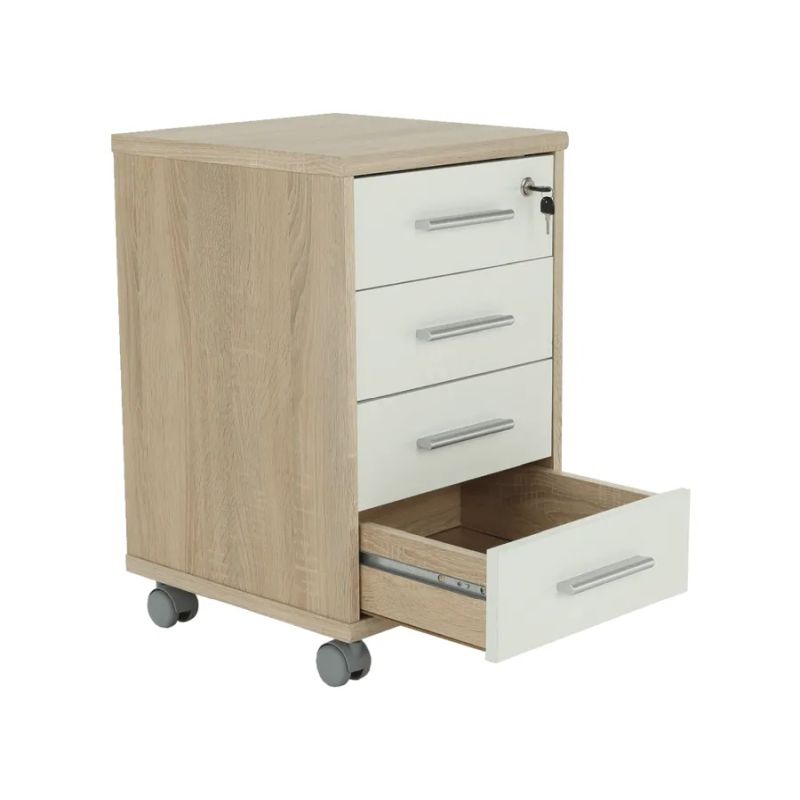 Kancelársky kontajner so zámkom z kvalitnej DTD, dub sonoma/biely