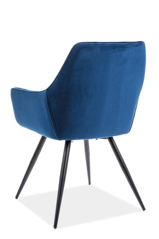 Jedálenská prešívaná stolička s tvarovaným operadlom, čierny mat/modrá