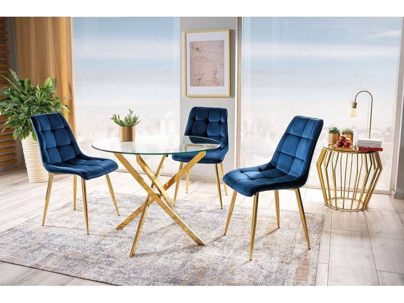 Sklený okrúhly jedálenský stôl, zlatá/sklo