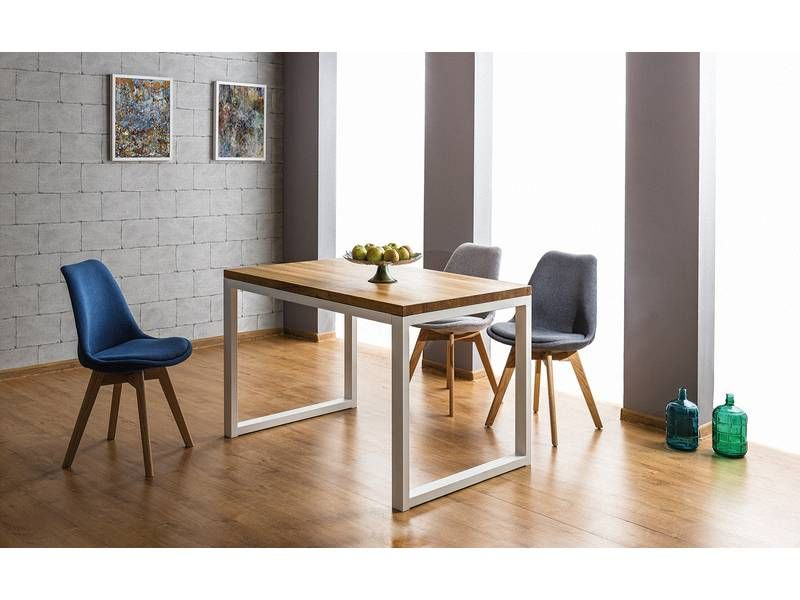 Jedálenský stôl v industriálnom štýle z masívu 150, dub/biela