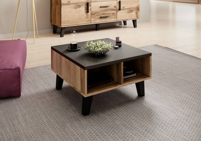 Originálny malý konferenčný stolík, dub wotan/čierna