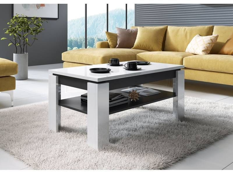 Konferenčný stolík s policou, biely lesk/grafit