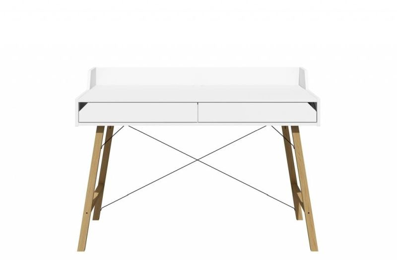 Písací stôl s minimalistickým dizajnom, biela matná/dub