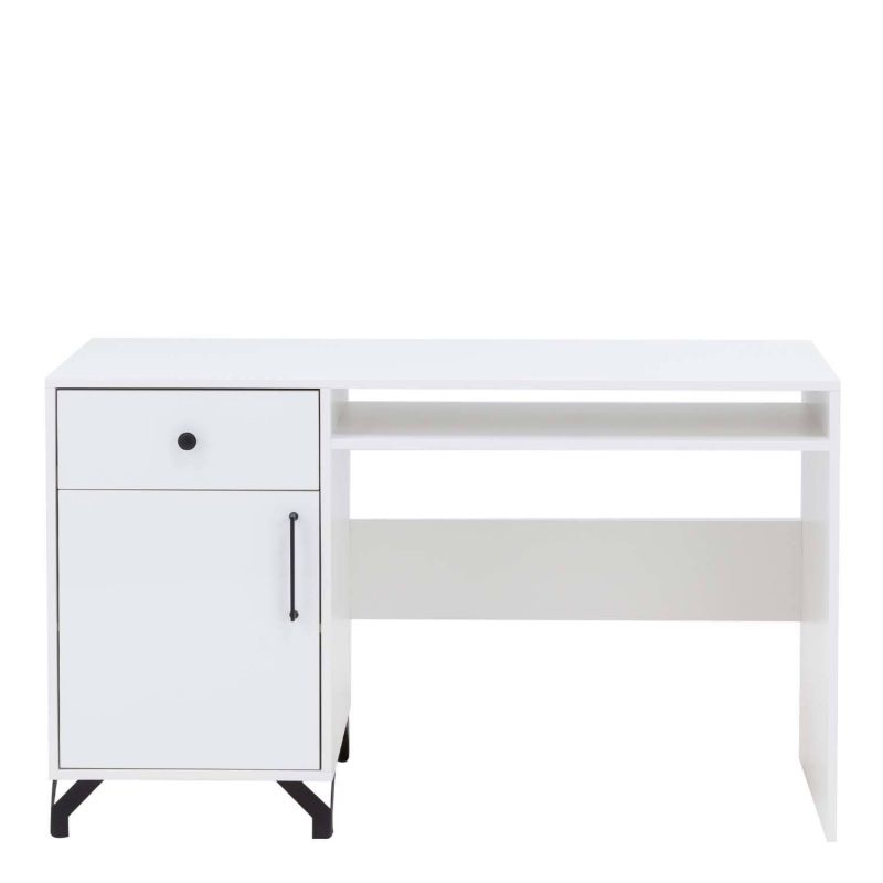 Dokonalý  písací stôl, biely lux/biely vysoký lesk