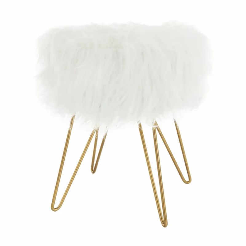 Huňatý taburet, biela-zlatý náter