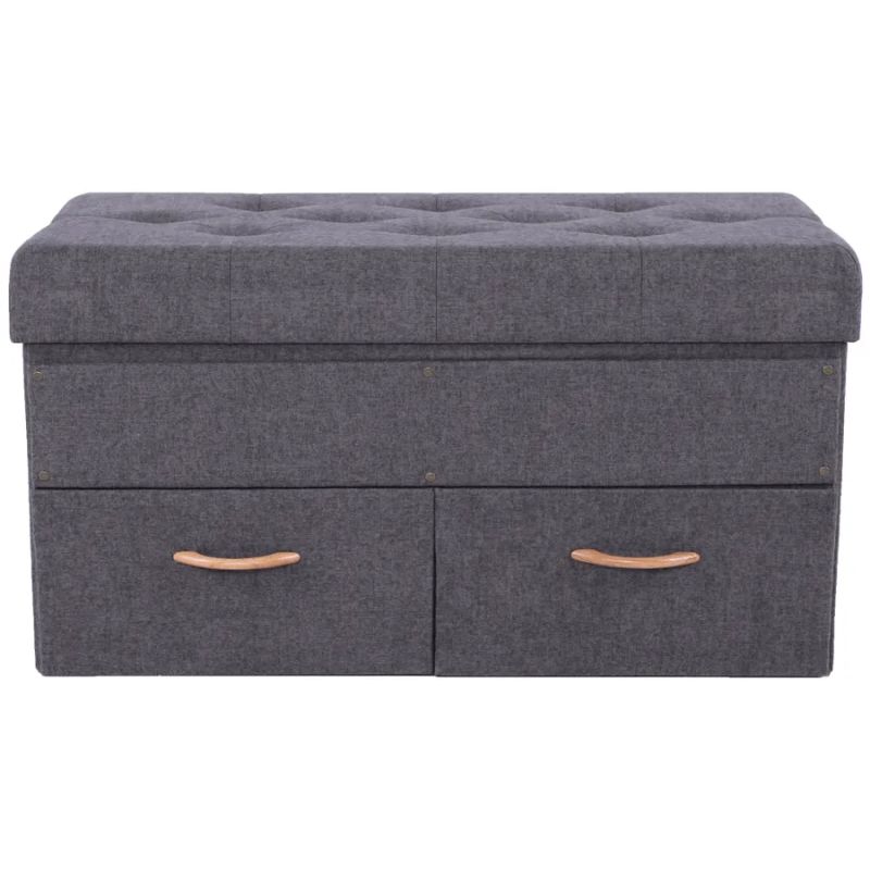 Moderný prešívaný taburet vyrobený z látky v sivej farbe