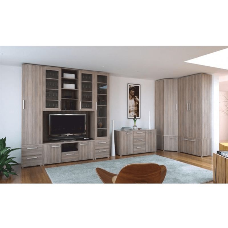 Priestranný TV stolík, sklo, dub sonoma