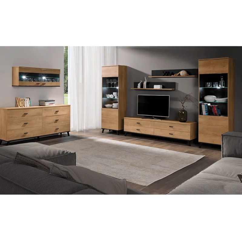 Štýlový RTV stolík 181, dub lefkas-čierna