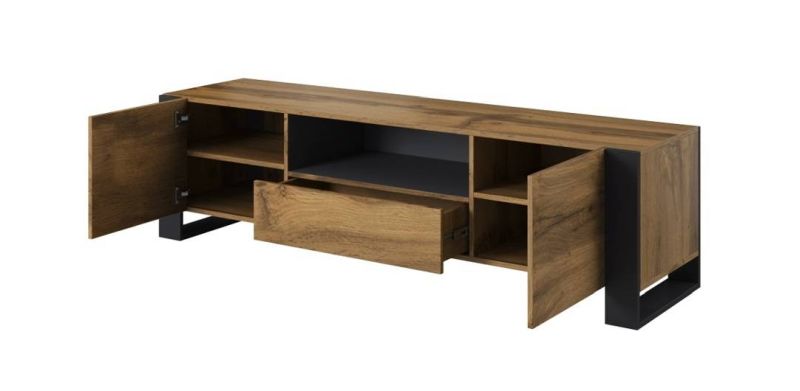 RTV stolík s dvomi dvierkami a jednou zásuvkou, dub wotan-antracyt