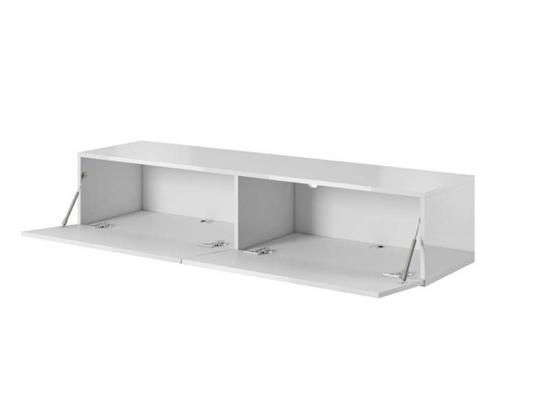Moderný RTV stolík s dvomi výklopnými dvierkami 150, biely lesk-biely lesk