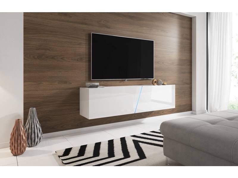 Moderný RTV stolík 160, biely mat-biely lesk