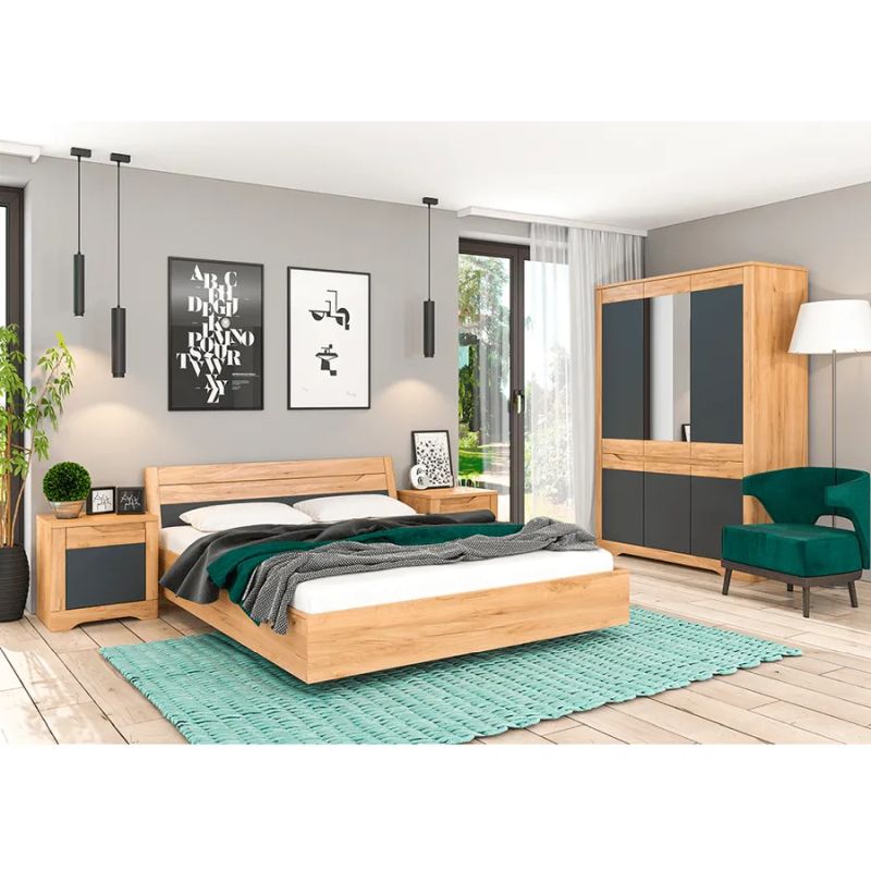 Posteľ manželská 160, vo farebnej kombinácii dub craft zlatý a grafit